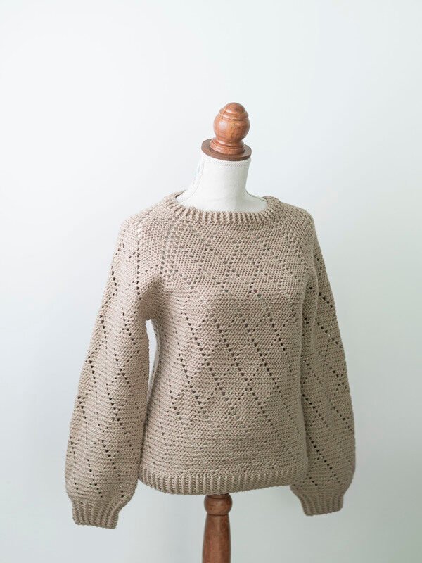 Touch Atout Pull acrylique taupe paillete crochet pull fait main crochet