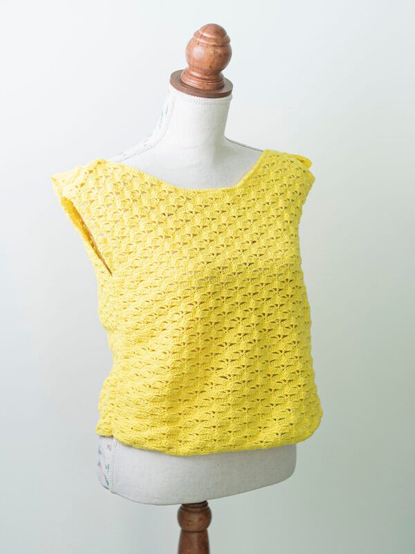 Touch Atout Pull ete polyester jaune crochet pull fait main crochet