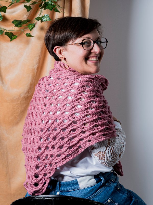 Touch Atout Chale cheche crochet acrylique vieux rose paillete Maya Accessoire mode fait main crochet 2