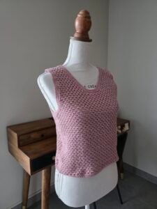 Top Claire crochet rose pailleté 10 TOUCH ATOUT TOP CLAIRE ROSE PAILLETE ACCESSOIRE DE MODE AU CROCHET FAIT MAIN 3
