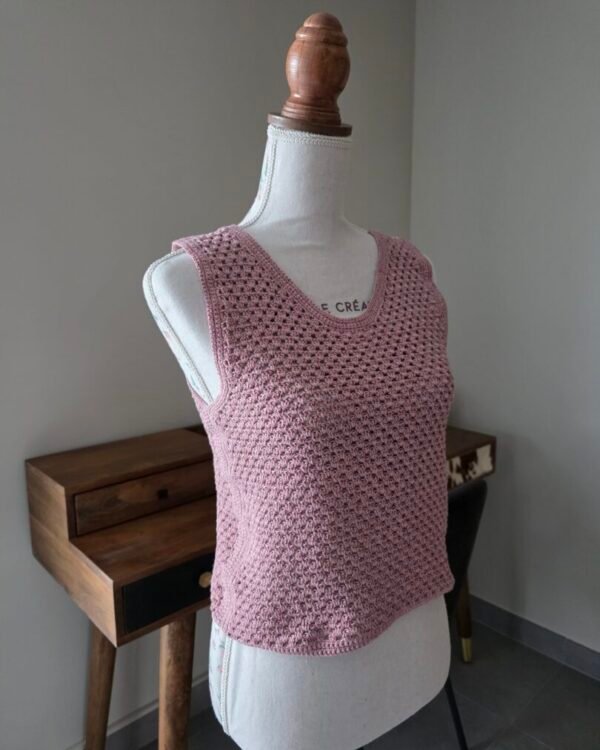 Top Claire crochet rose pailleté